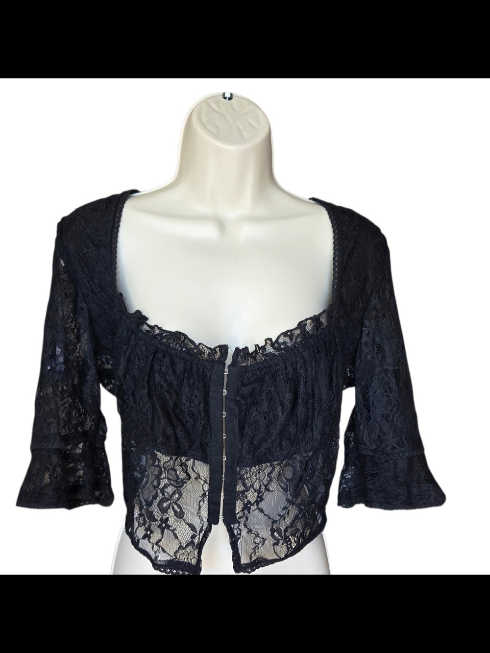Urban Outfitters Coquette Black Lace Hook & Eye Crop Top Med Nwt